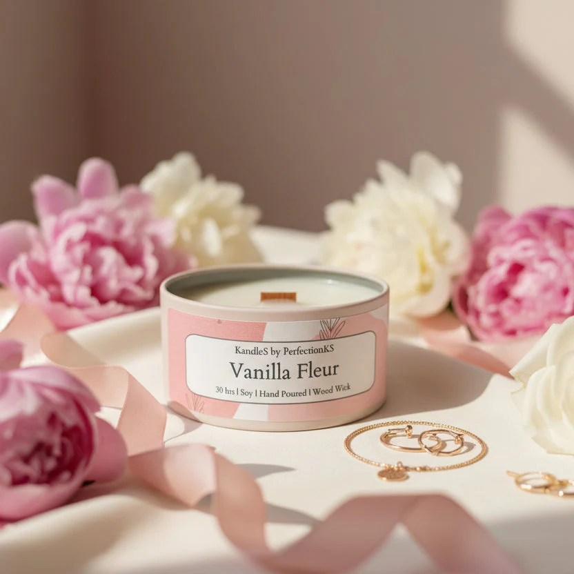 Vanilla Fleur Luxury Candle | 8oz Non-Toxic Soy Candle with Wooden Wick | Clean Burn - Image 2
