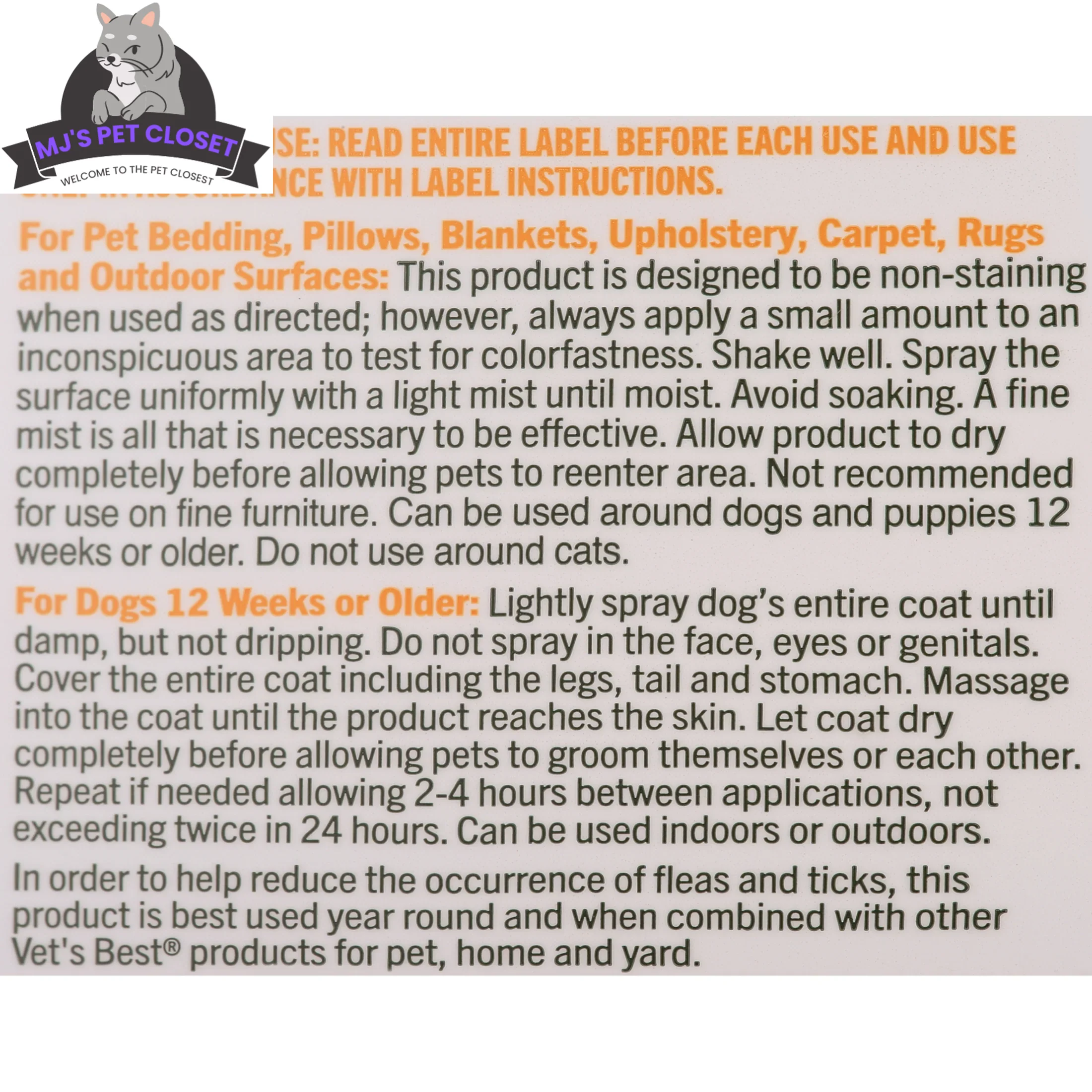 Vet's Best Flea and Tick Home Spray for Dogs - Refreshing Peppermint Scent - 32oz of Powerful Protection - Image 3