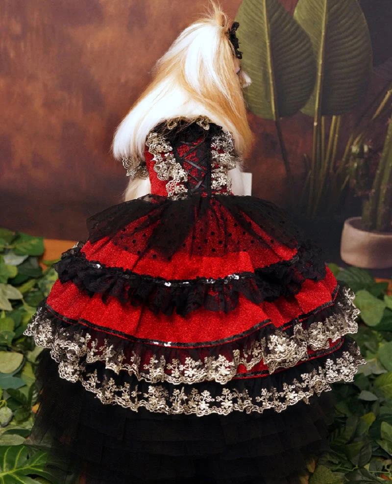 Victorian-Inspired Red and Black Lace Dog Trailing Dress Gothic Pet Gown Clinoline - Image 3