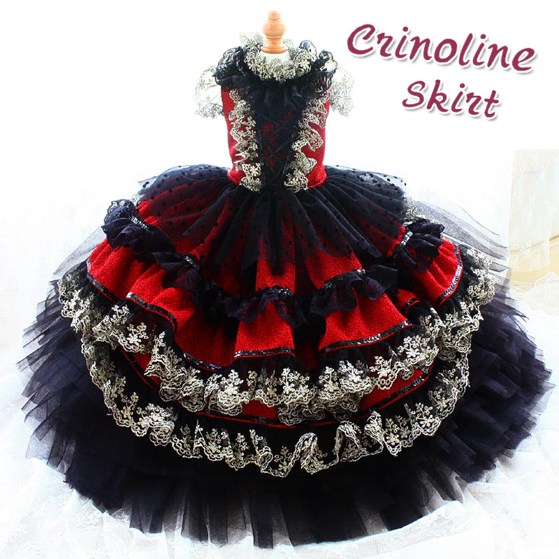 Victorian-Inspired Red and Black Lace Dog Trailing Dress Gothic Pet Gown Clinoline - Image 5