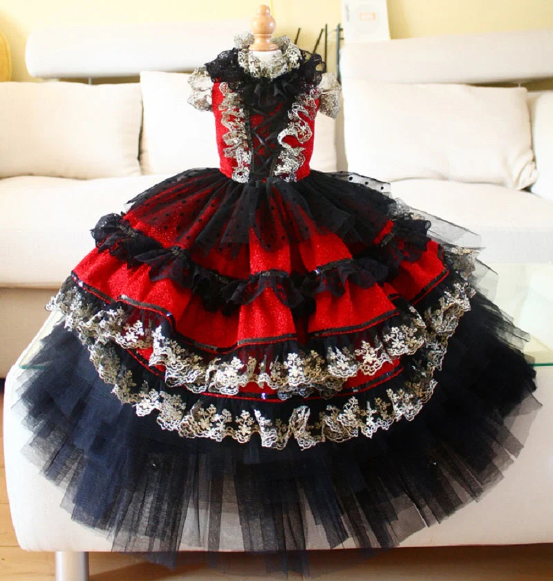 Victorian-Inspired Red and Black Lace Dog Trailing Dress Gothic Pet Gown Clinoline - Image 7