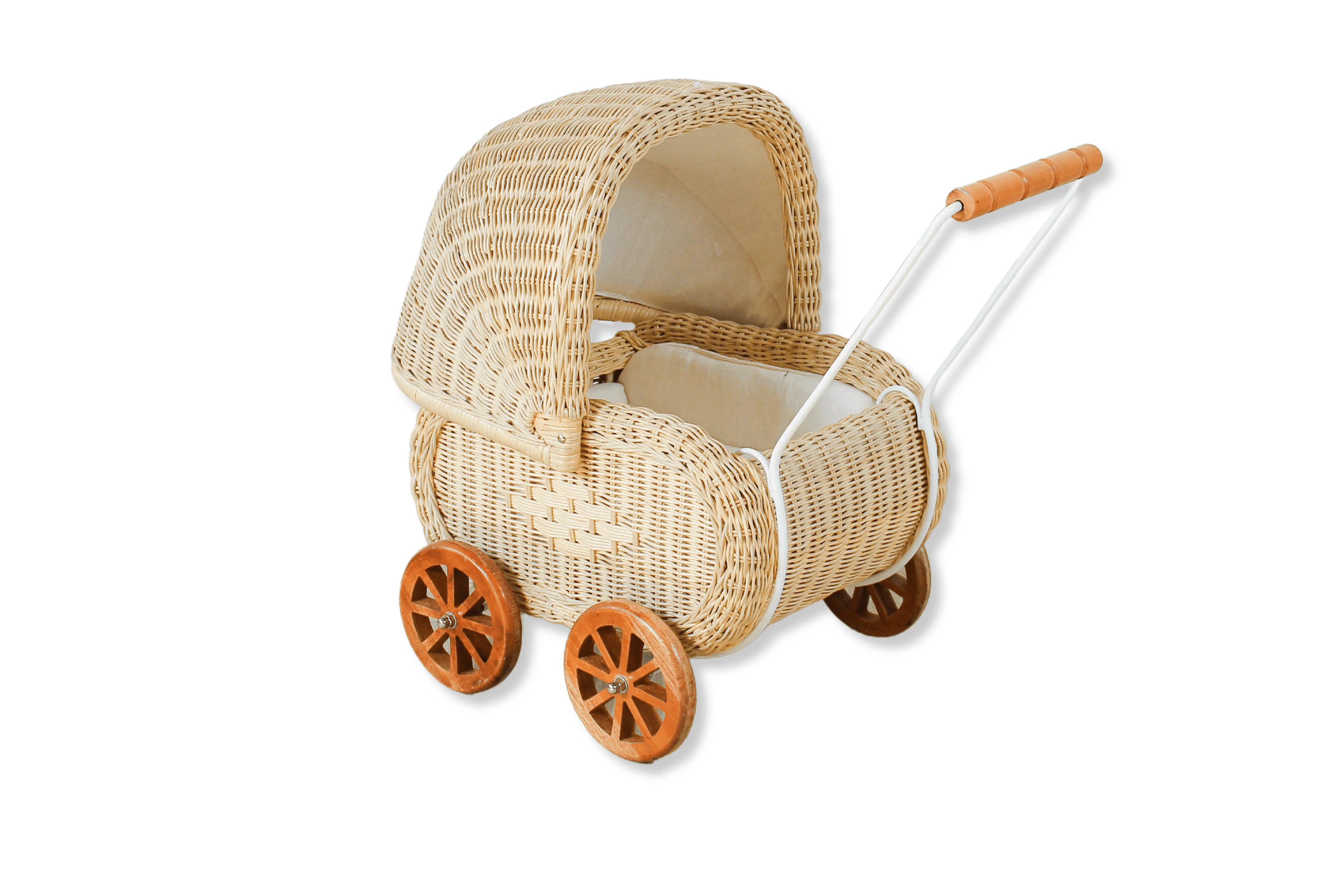 Vintage Charm Rattan Doll Pram - Image 2