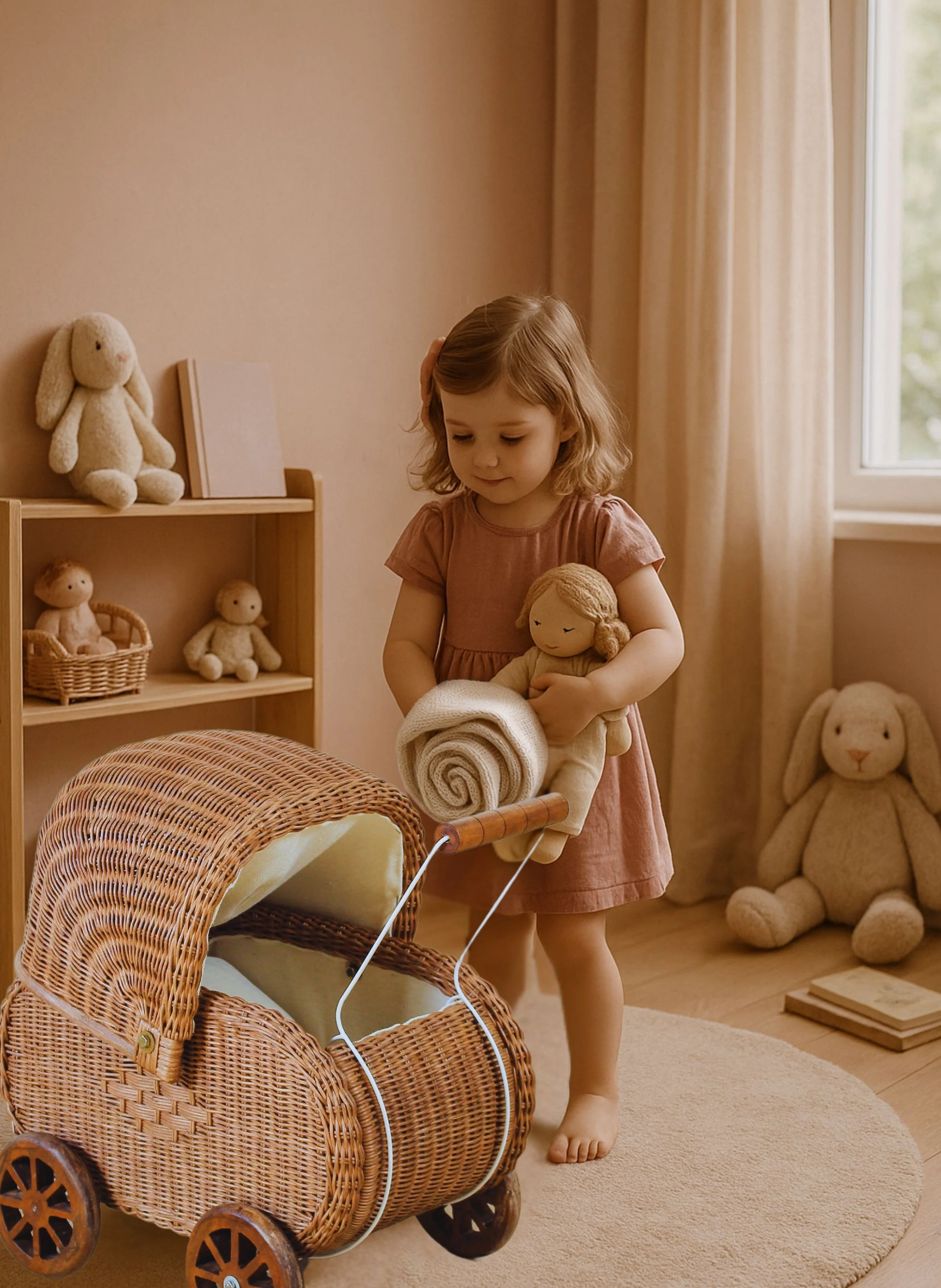 Vintage Charm Rattan Doll Pram - Image 6