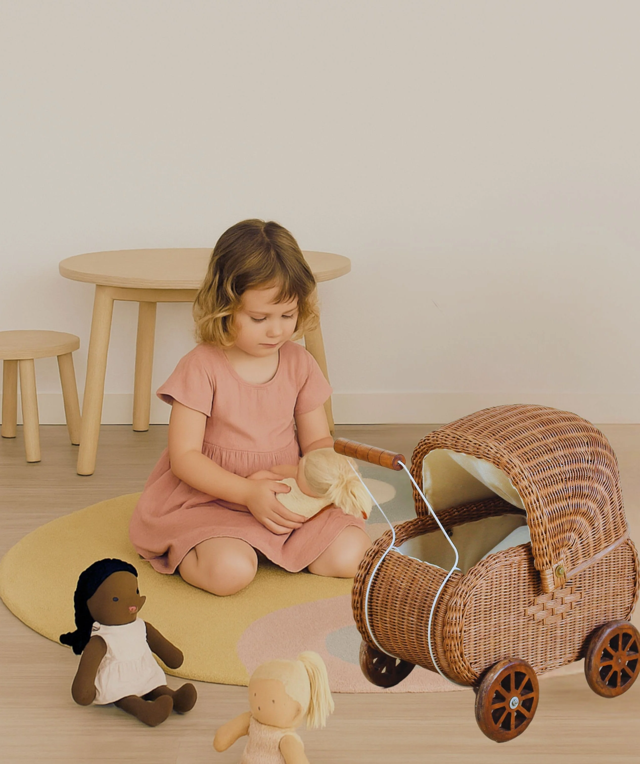 Vintage Charm Rattan Doll Pram - Image 8
