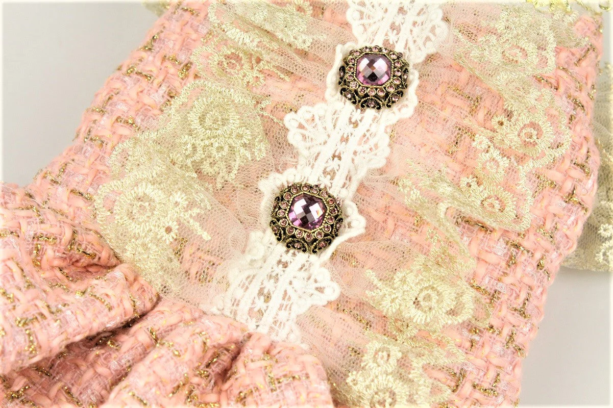 Vintage Pink Tweed Dog Dress - Elegant Pet Formal Wear with Jewel Accents - Image 6