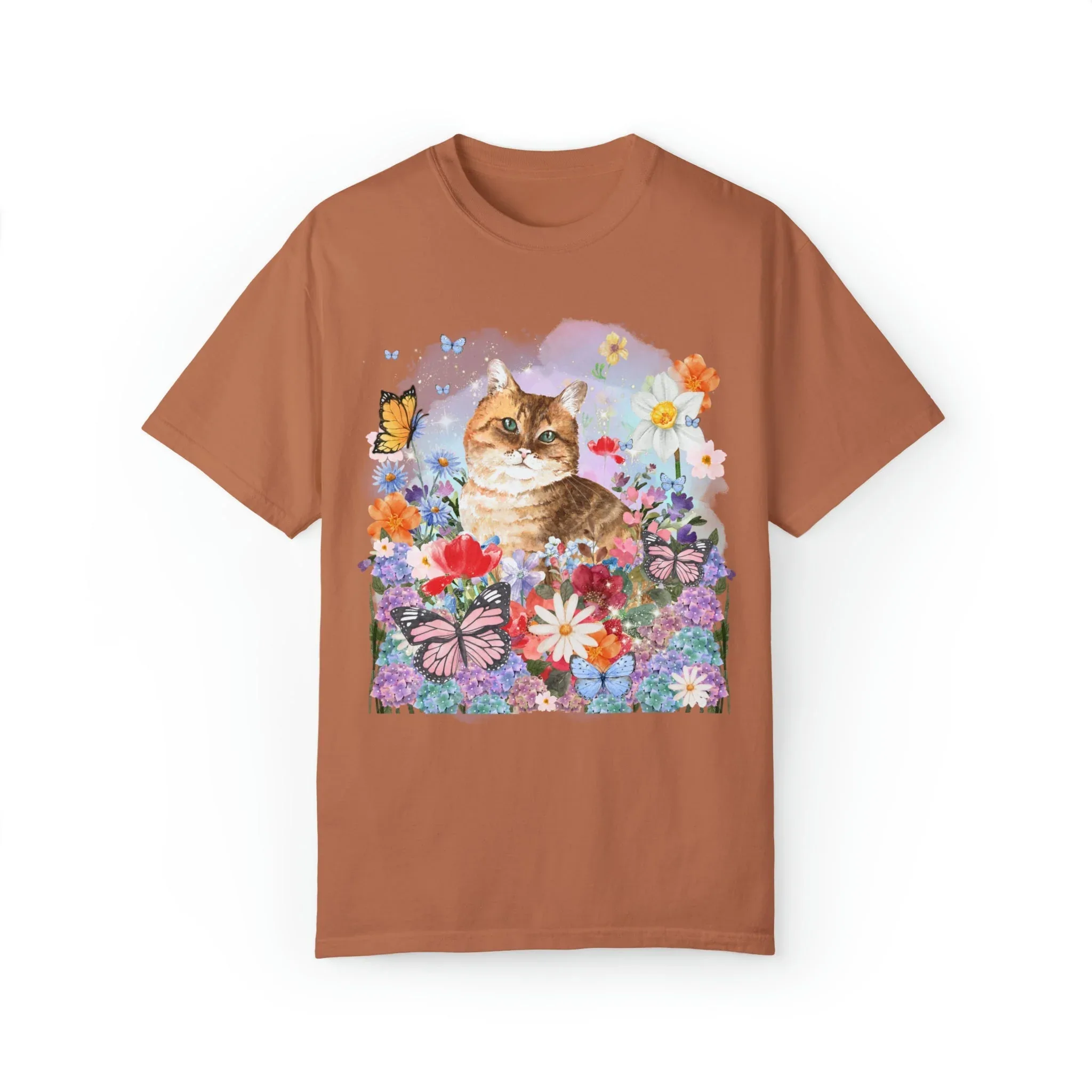 Watercolor Cat with Butterflies Tee - Image 6