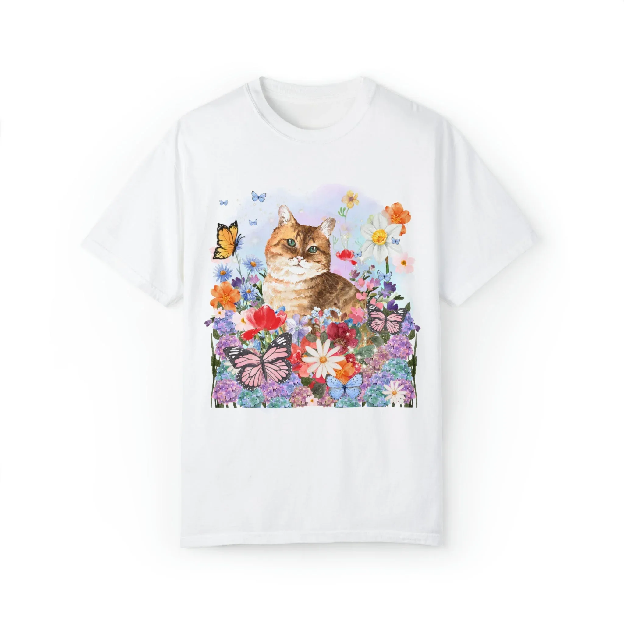Watercolor Cat with Butterflies Tee - Image 7