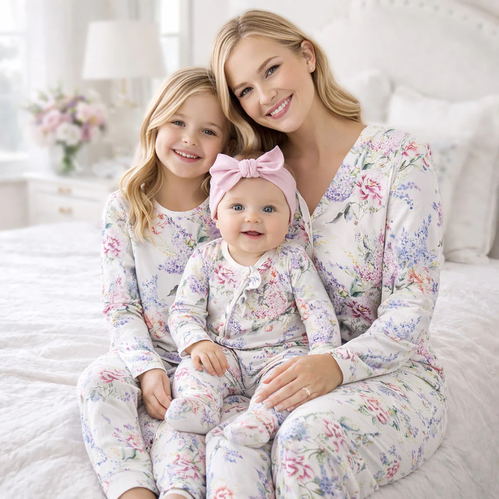 Watercolor Floral Bamboo Girls Pajama Set - Image 3