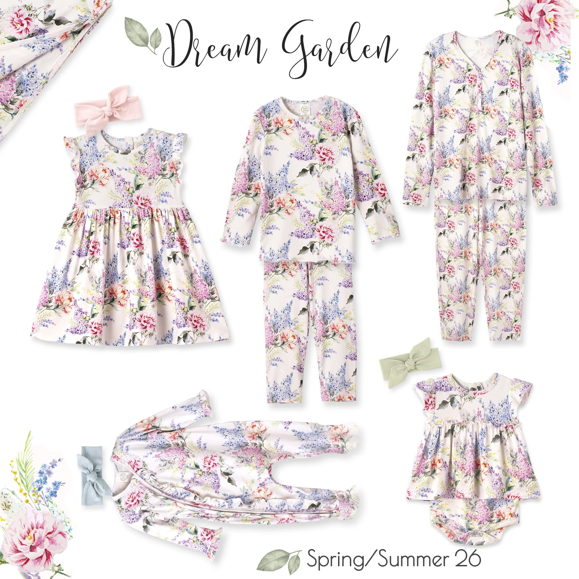 Watercolor Floral Bamboo Girls Pajama Set - Image 4