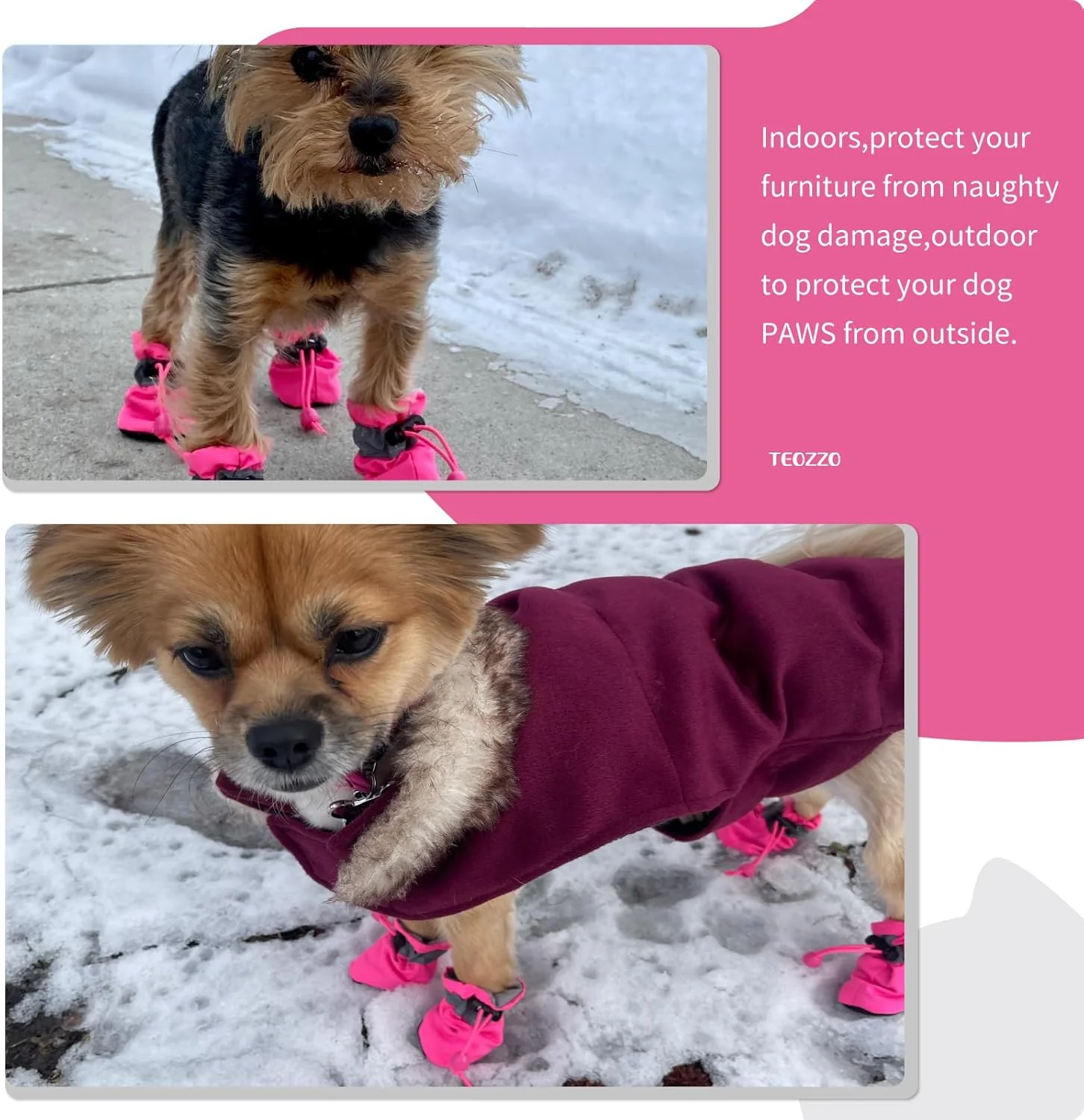 Waterproof Reflective Dog Boots – Winter Warm Anti-Slip Pet Shoes with Adjustable Drawstring, for Small Dogs & Puppies (Set of 4) - Image 11