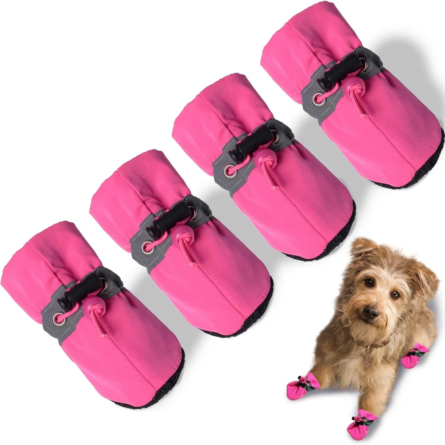 Waterproof Reflective Dog Boots – Winter Warm Anti-Slip Pet Shoes with Adjustable Drawstring, for Small Dogs & Puppies (Set of 4) - Image 9