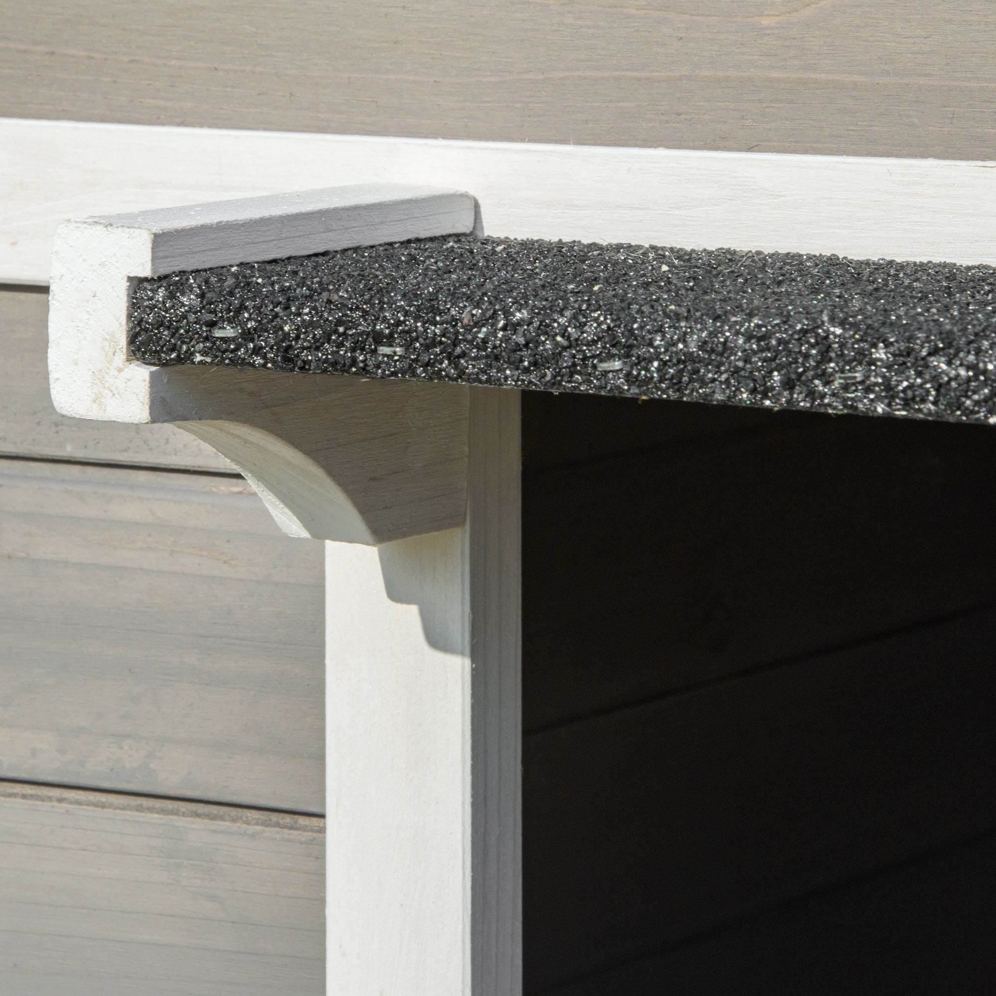 Weatherproof Outdoor Cat House with Porch & Escape Door - Feral Cat Shelter with Plant Stand | Dark Grey/White Wood Construction - Image 8
