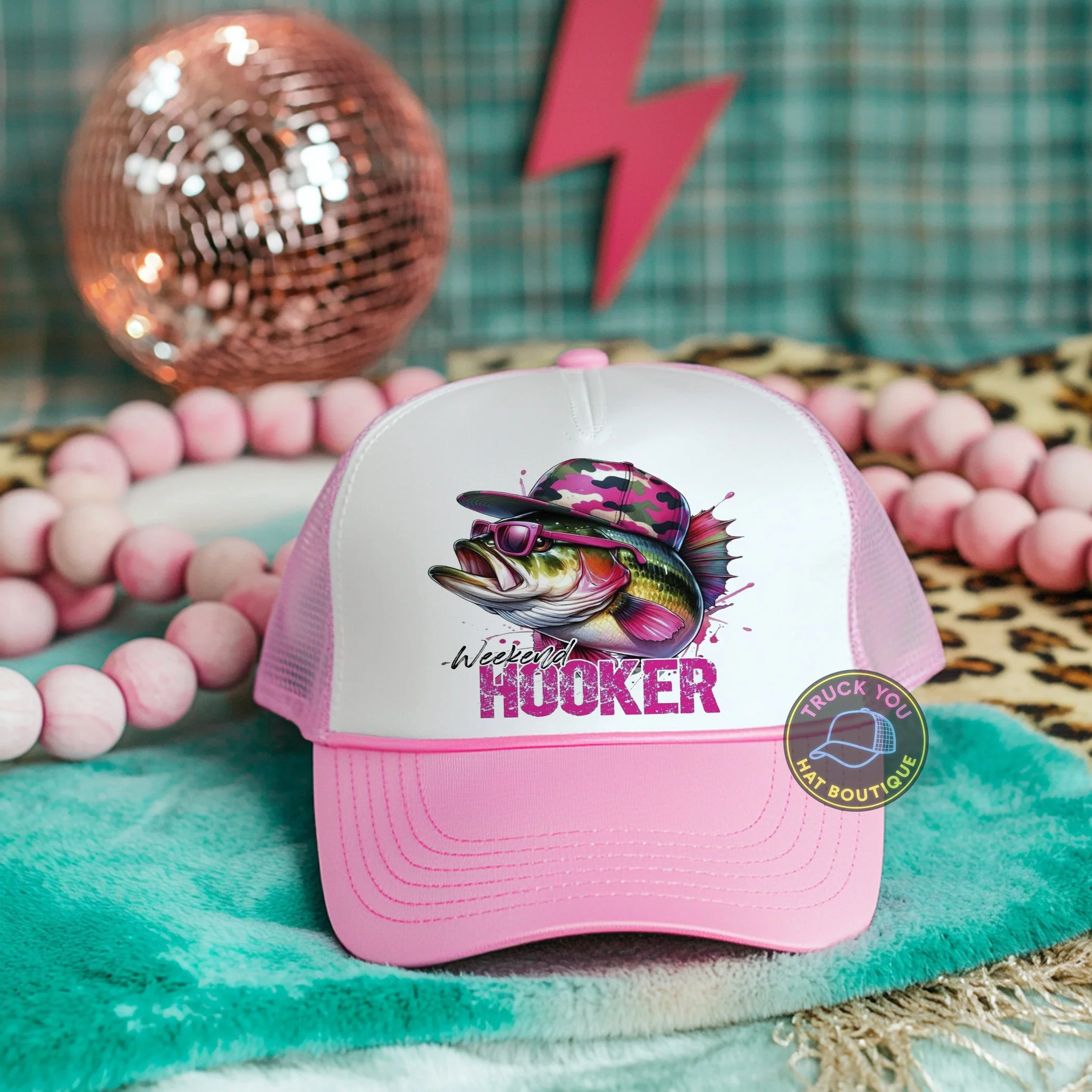 Weekend Hooker Bass Fishing Adult Otto Foam Trucker Hat - Image 2
