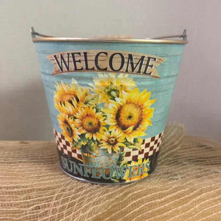 Welcome Sunflower Small Gift Tin Basket - Image 2