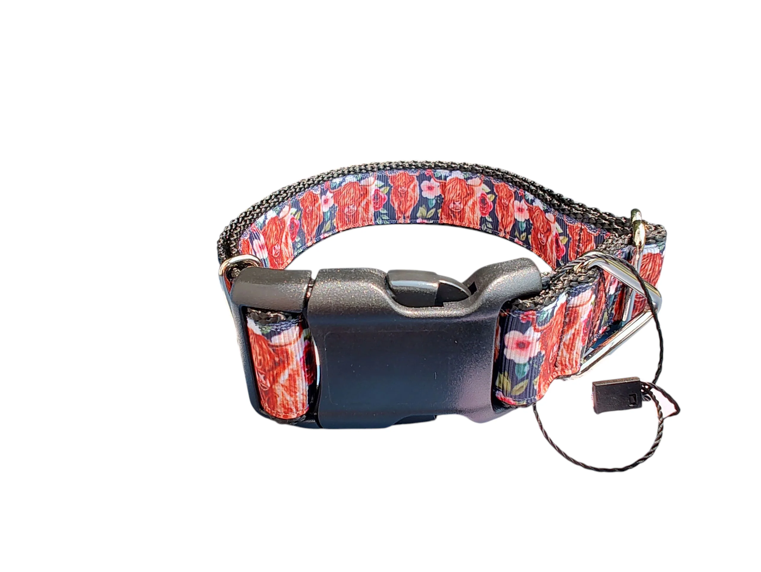 Western Highland Cow Flowers 2 Nylon Dog Collar - Image 2
