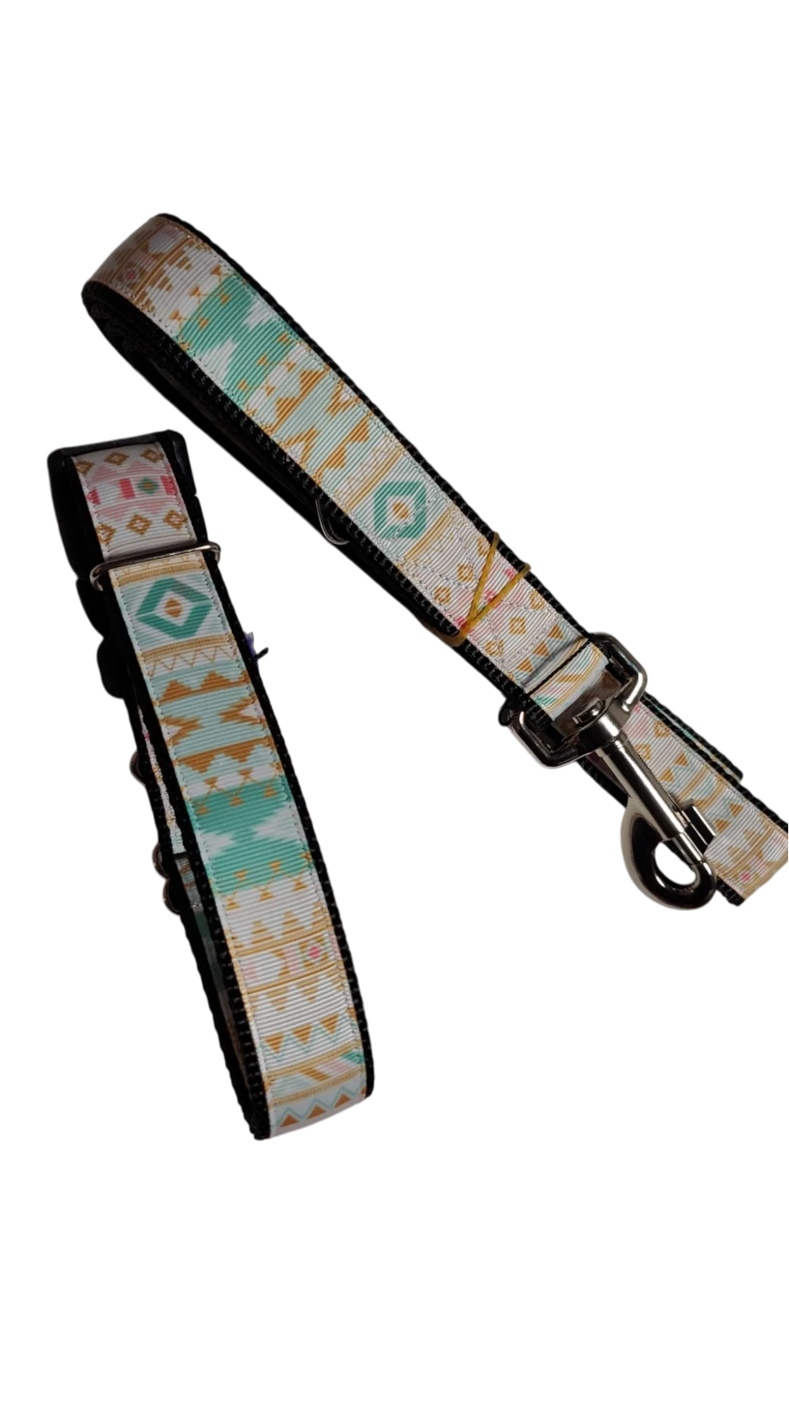 White and Gold Tribal Nylon Dog Collar - Image 3