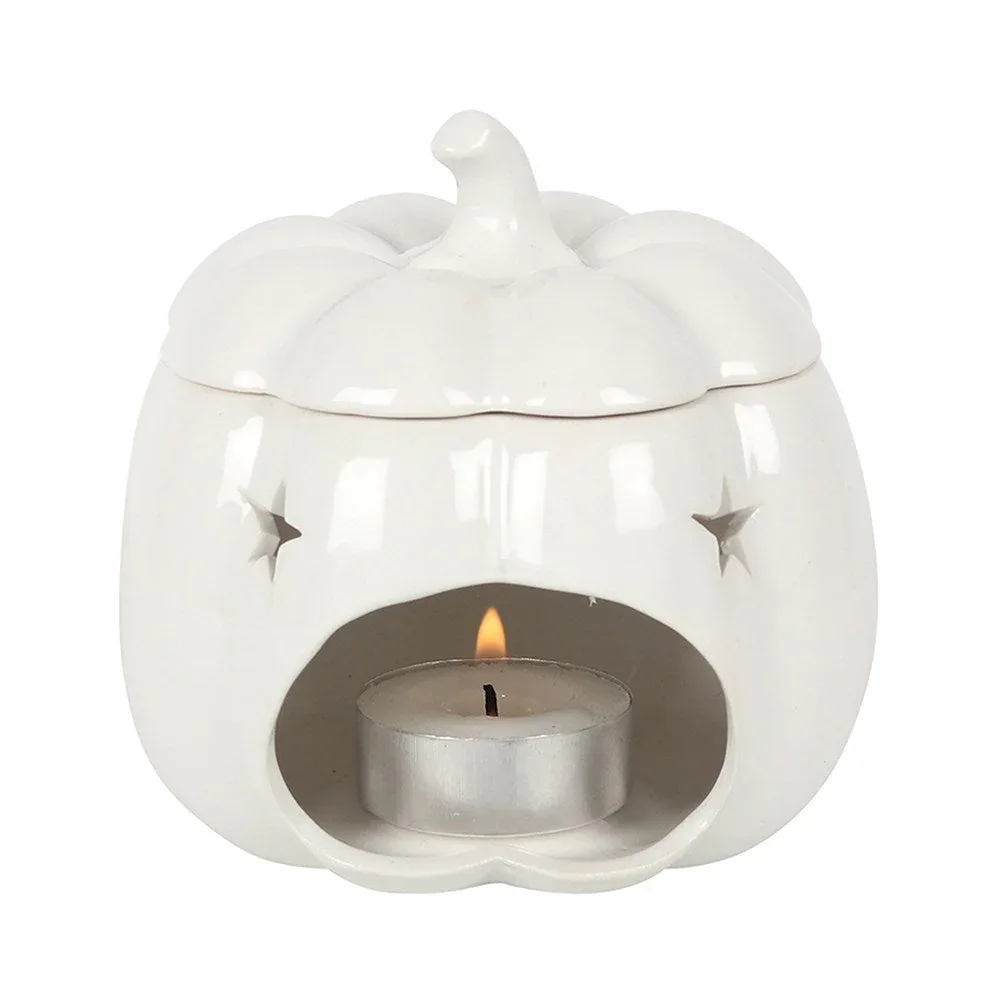 White Autumn and Fall Pumpkin Halloween Oil Burner - Image 2