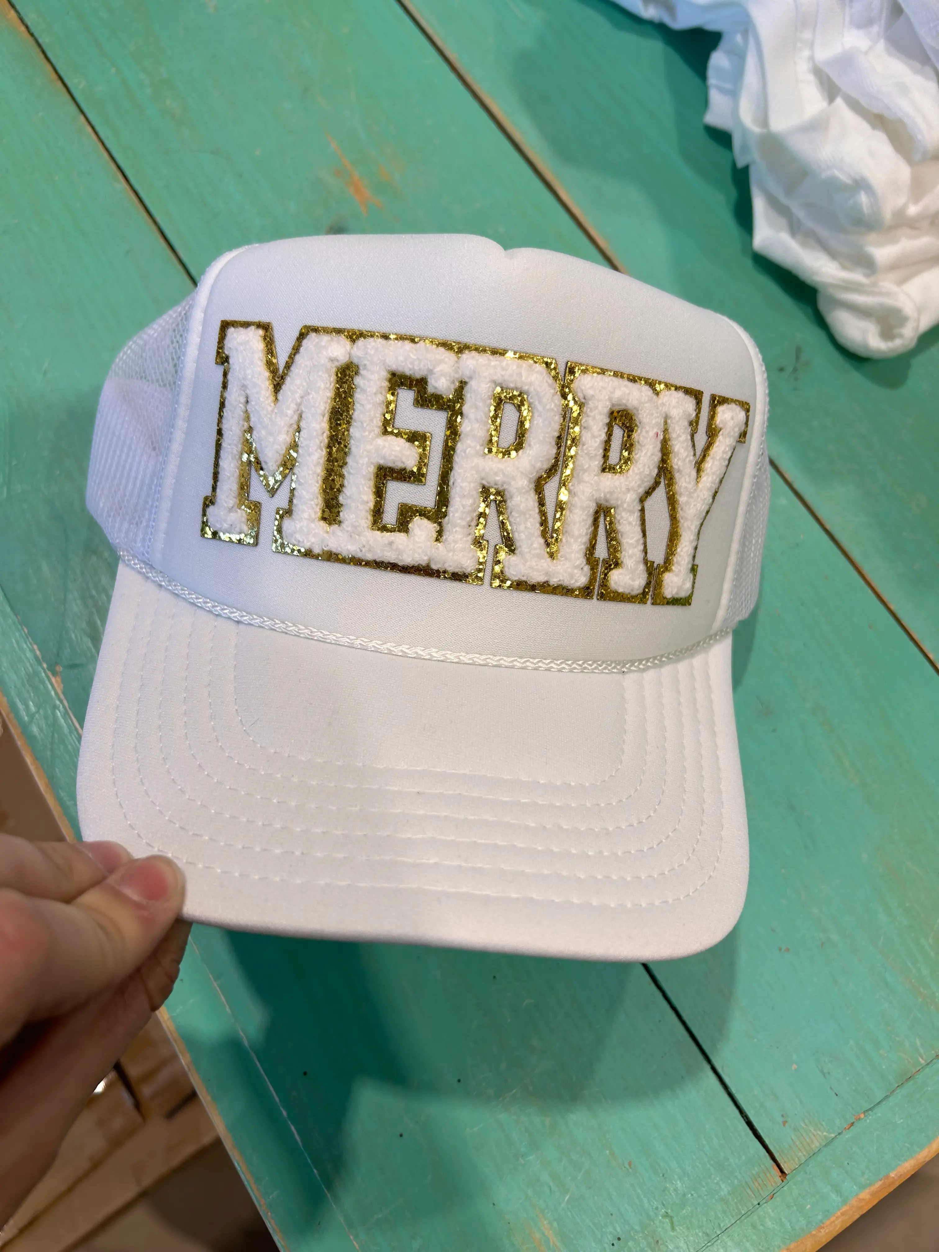 White Chenille Merry Trucker - Image 2