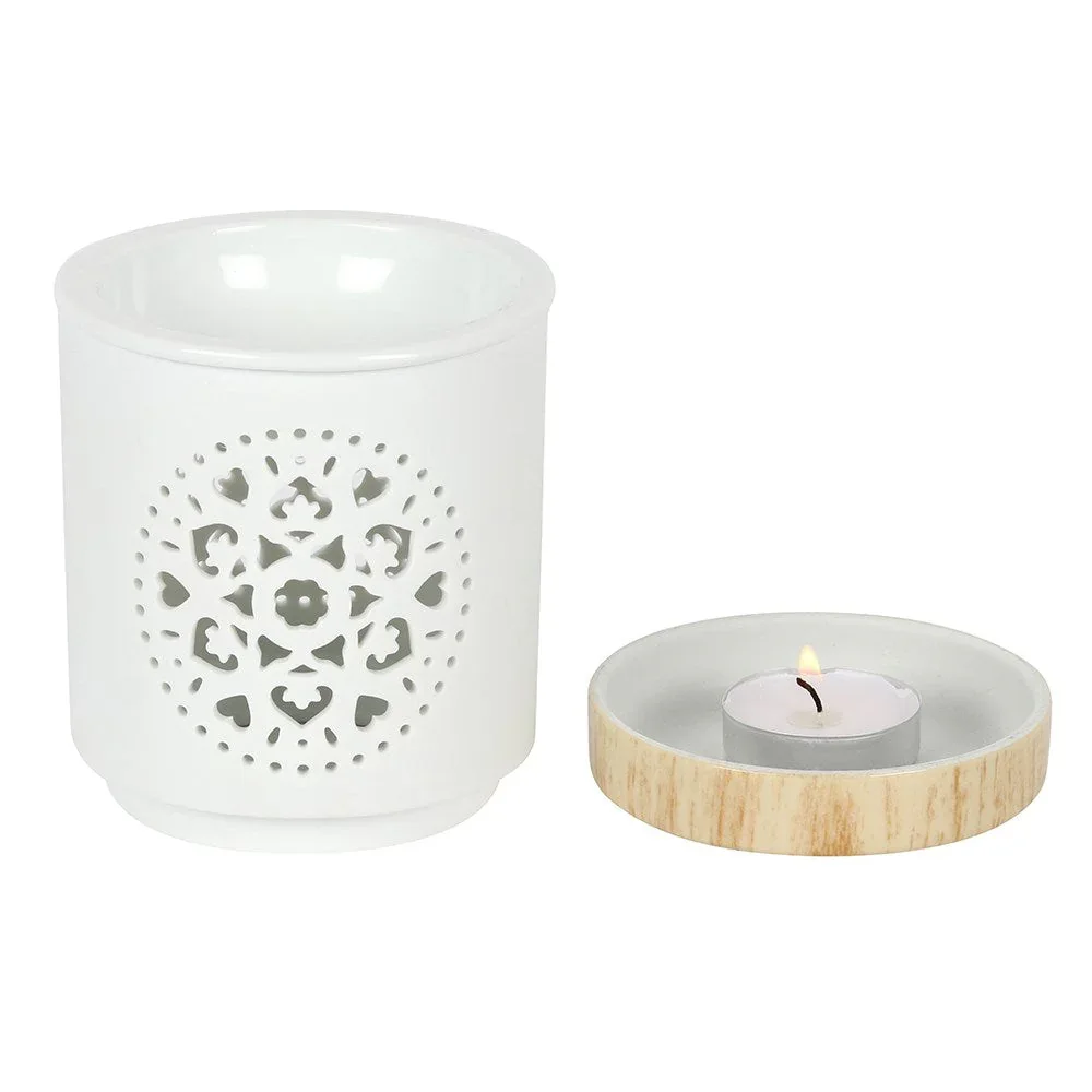 White Mandala Cut Out Oil Burner and Wax Warmer - Image 2