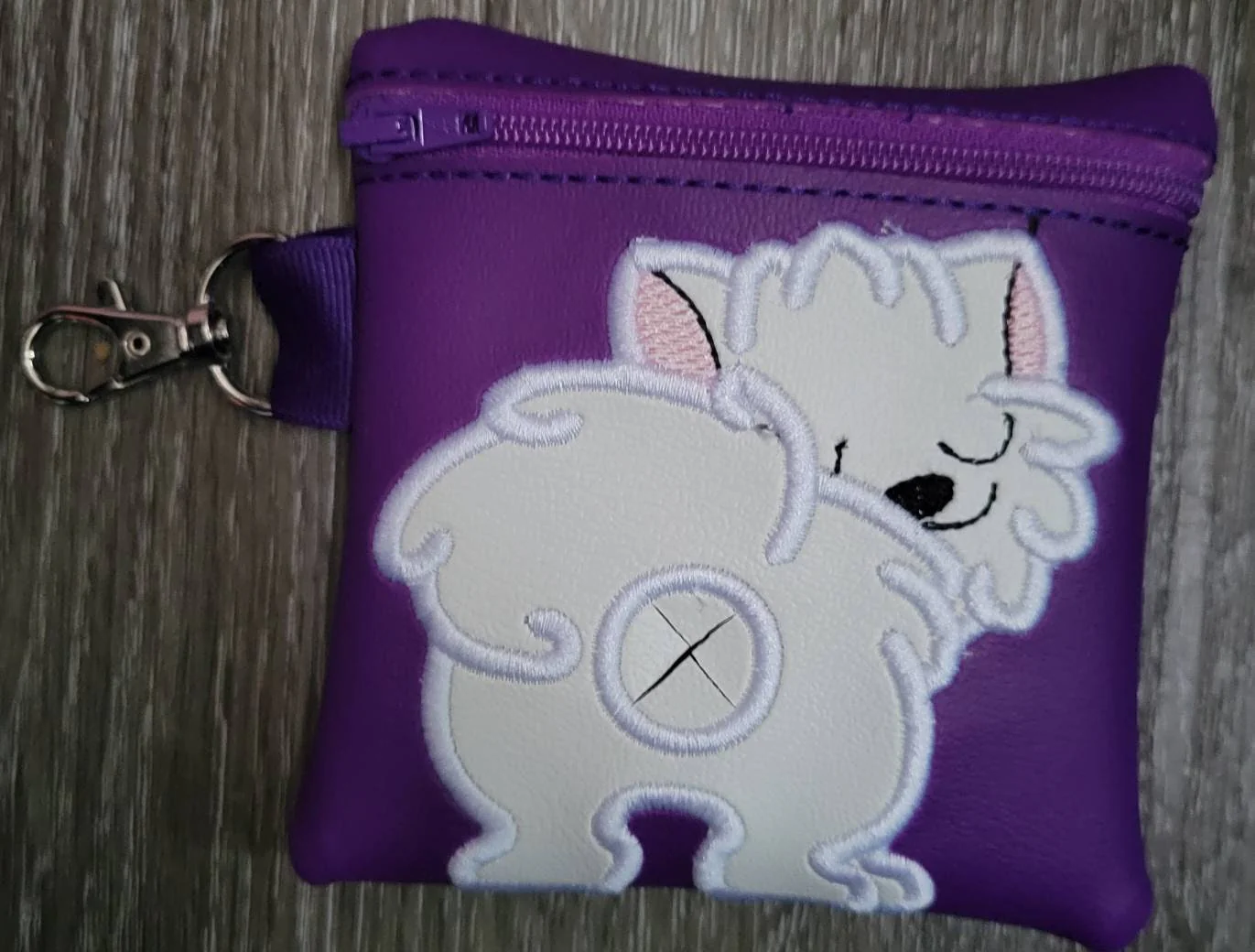 White Pomeranian Poop Bag Pouch - gift for dog lover - Zippered poop bag holder-  Gift for Dog Walker - veterinarian - dog groomer - Image 2