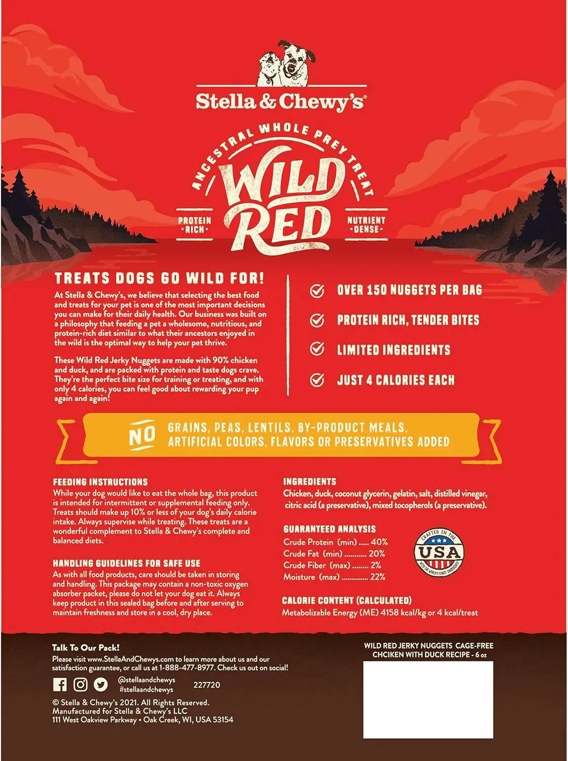 Wild Red Jerky Nuggets - 90% Protein-Rich Chicken & Duck Dog Treats - Grain-Free Training Rewards for All Breeds - Made in USA - 6 Oz Bag - Image 2