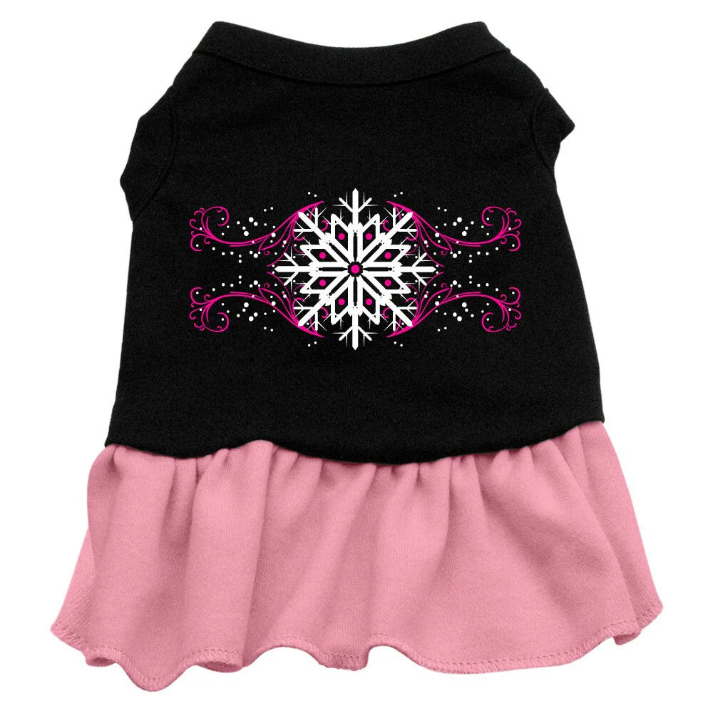 Winter Pet Dress Screen Printed, "Pink Snowflake" - Image 3