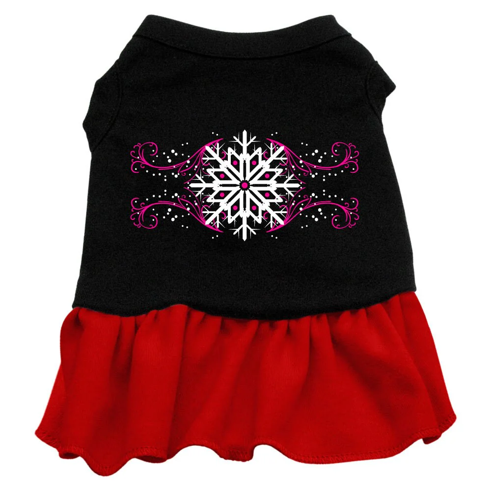 Winter Pet Dress Screen Printed, "Pink Snowflake" - Image 4