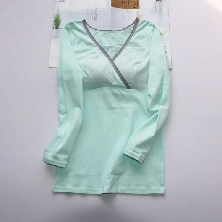 Women's Cotton Nursing Top, Long Sleeve V-Neck T-Shirt - # BAGE211510105-NURSG - Image 4