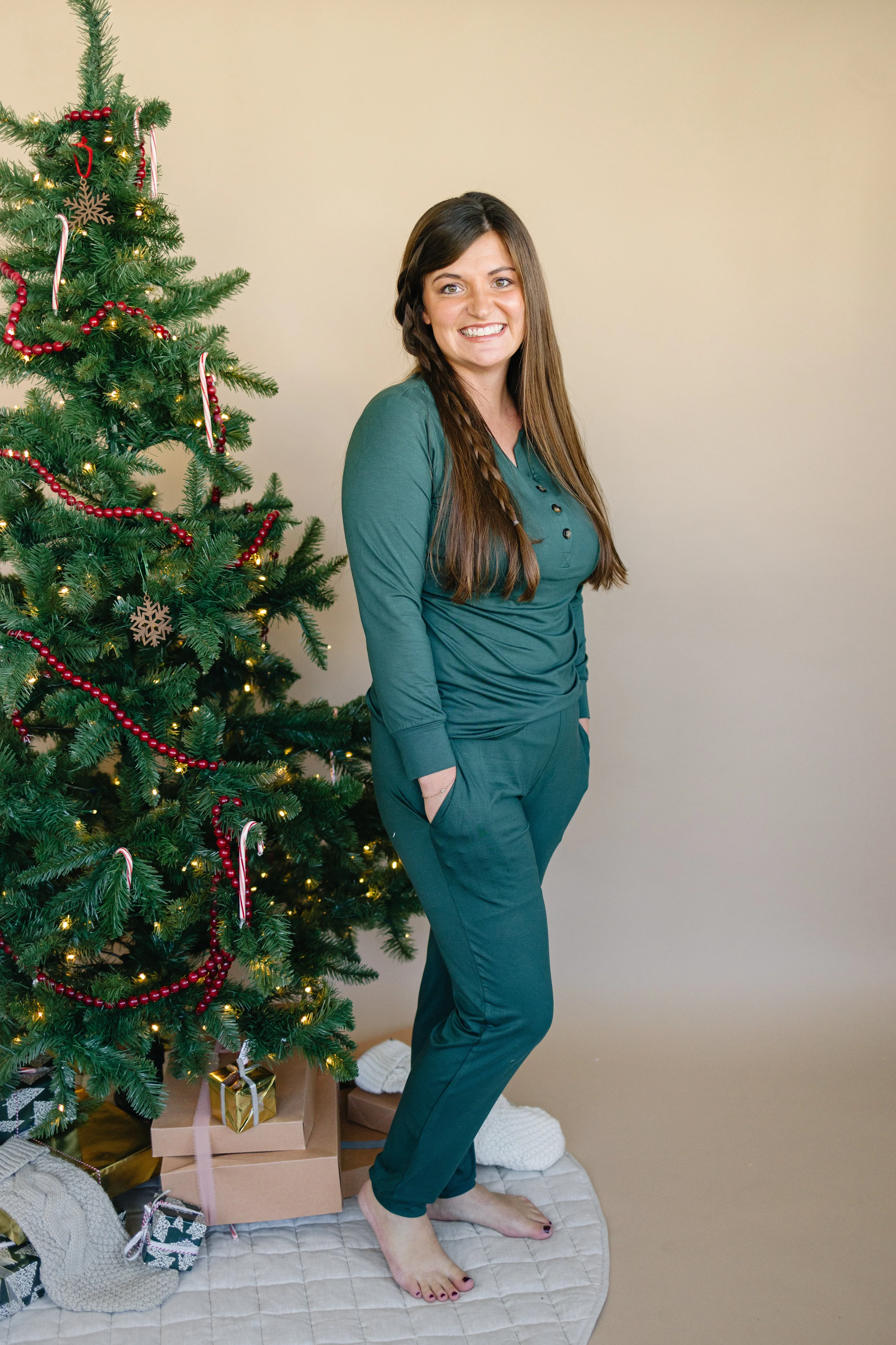 Women's Green Emerald Bamboo Christmas Pajamas - Image 2