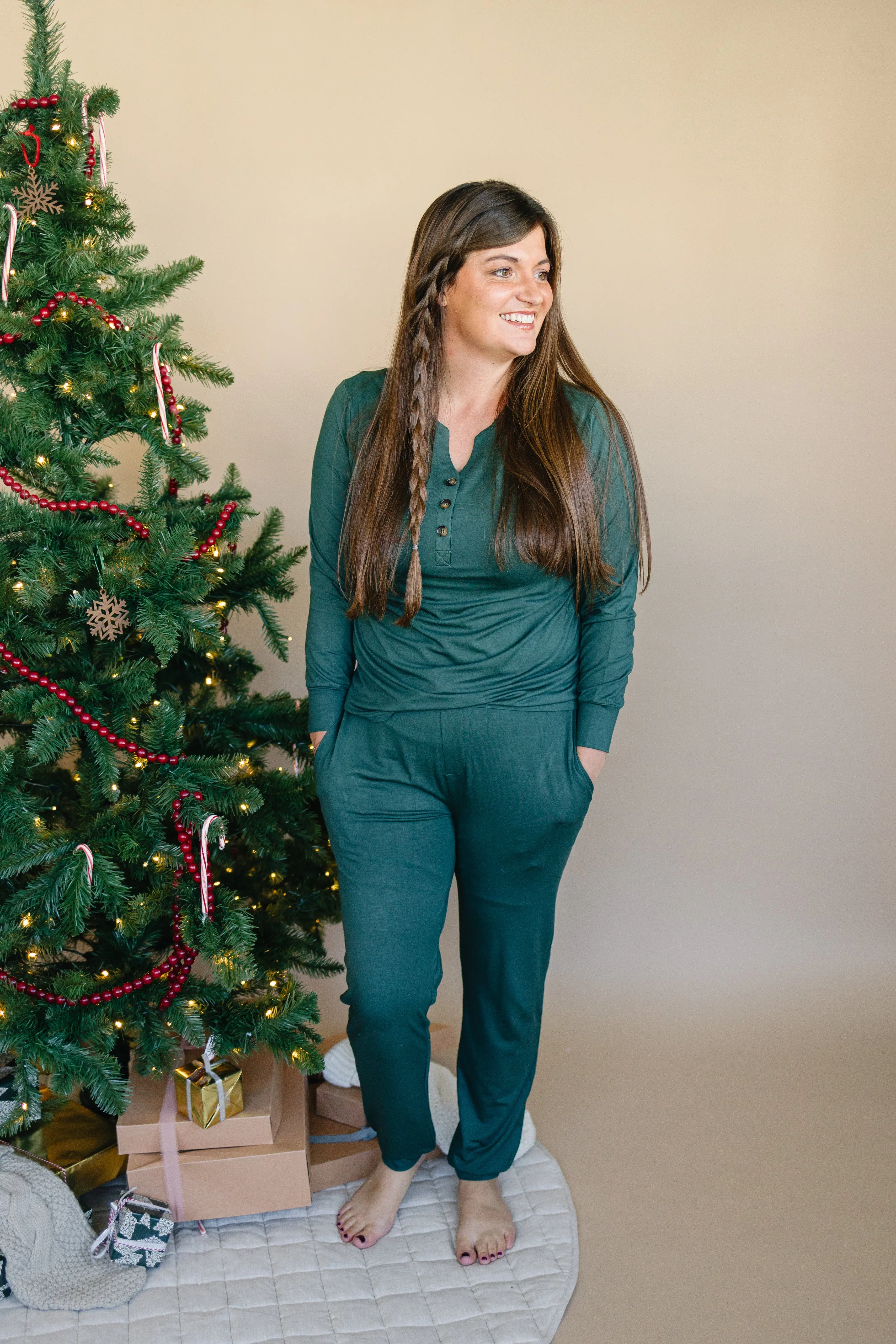 Women's Green Emerald Bamboo Christmas Pajamas - Image 3