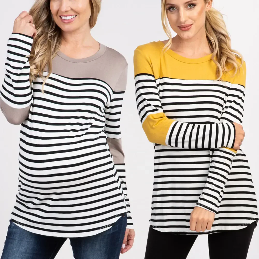 Women's Maternity Striped Long Sleeve T-Shirt for Nursing - BAGE211510103-NURSG - Image 3
