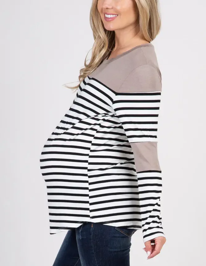 Women's Maternity Striped Long Sleeve T-Shirt for Nursing - BAGE211510103-NURSG - Image 4