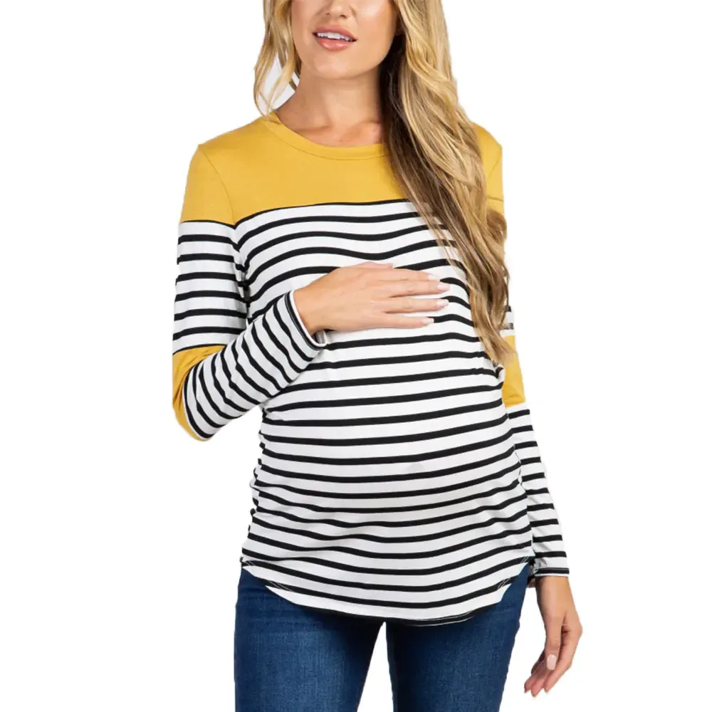 Women's Maternity Striped Long Sleeve T-Shirt for Nursing - BAGE211510103-NURSG - Image 5