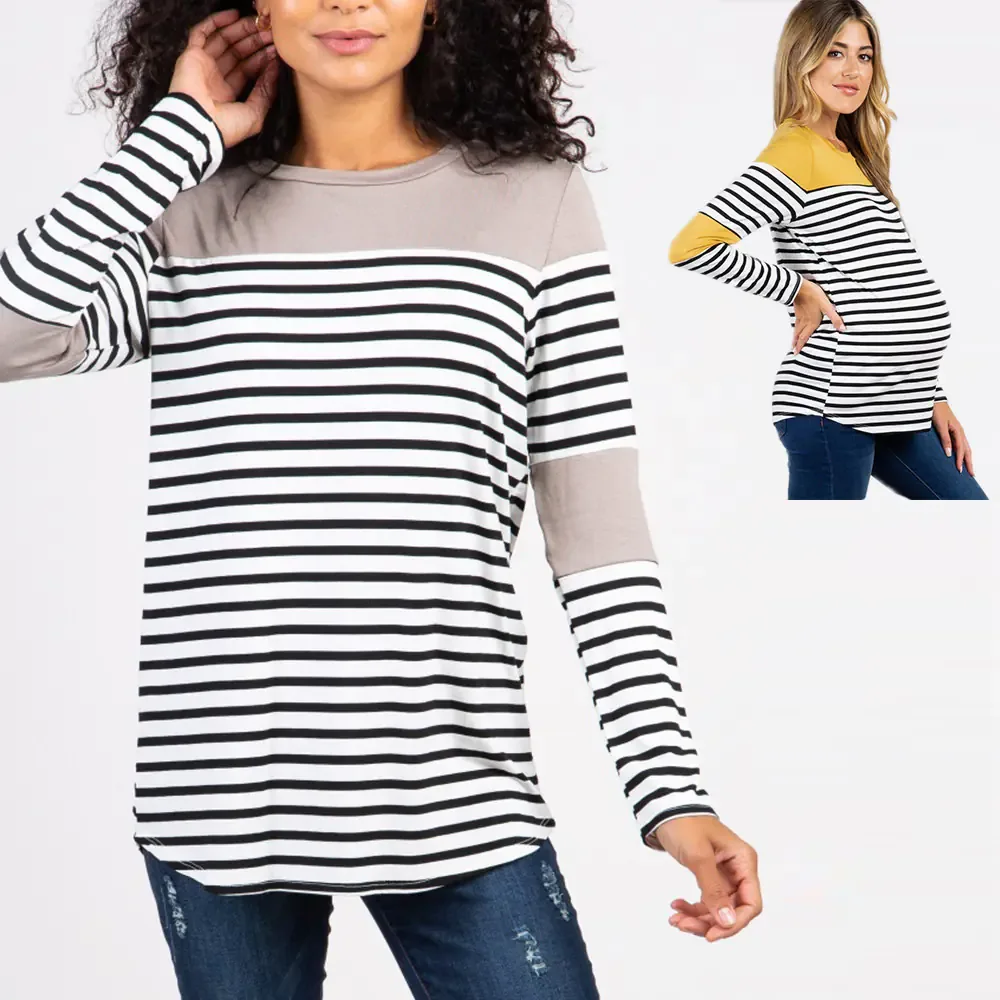 Women's Maternity Striped Long Sleeve T-Shirt for Nursing - BAGE211510103-NURSG - Image 6