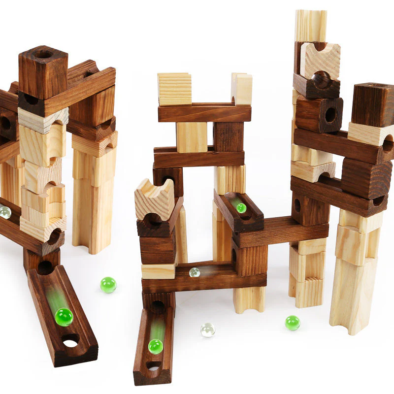 Wood Marbles Building Run Maze Ball Blocks Rollercoaster Style Construction Educational Toys For Children Kids Gifts - Image 2