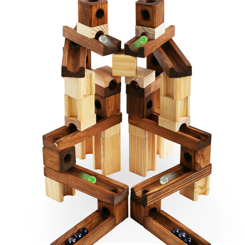 Wood Marbles Building Run Maze Ball Blocks Rollercoaster Style Construction Educational Toys For Children Kids Gifts - Image 4