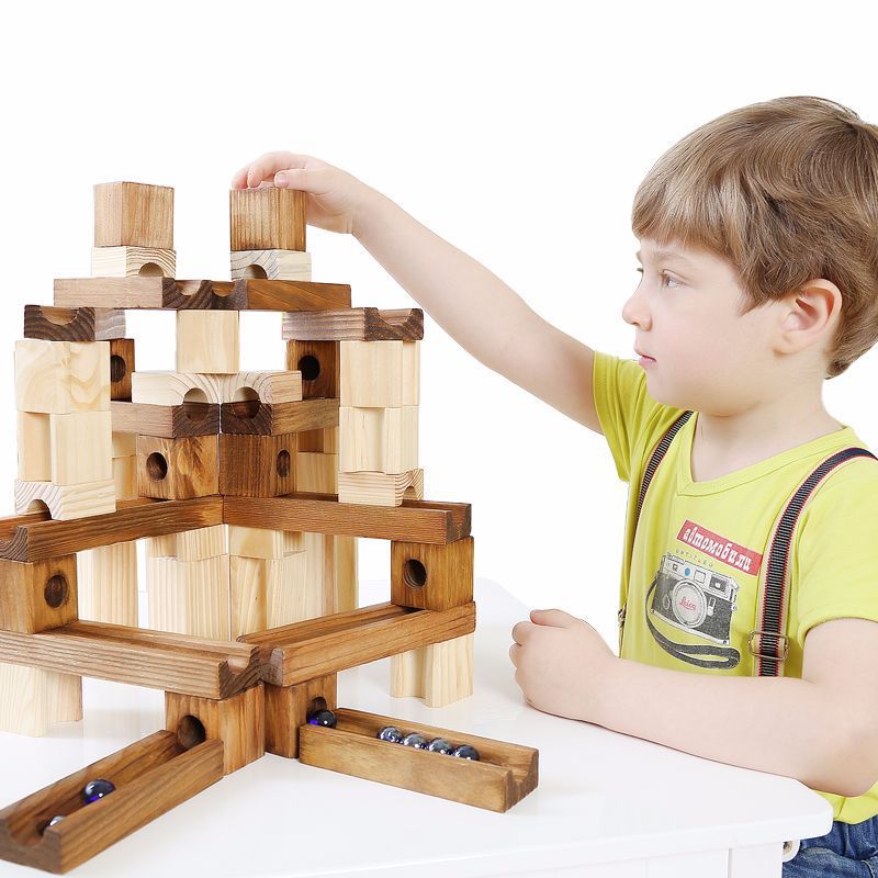 Wood Marbles Building Run Maze Ball Blocks Rollercoaster Style Construction Educational Toys For Children Kids Gifts - Image 5