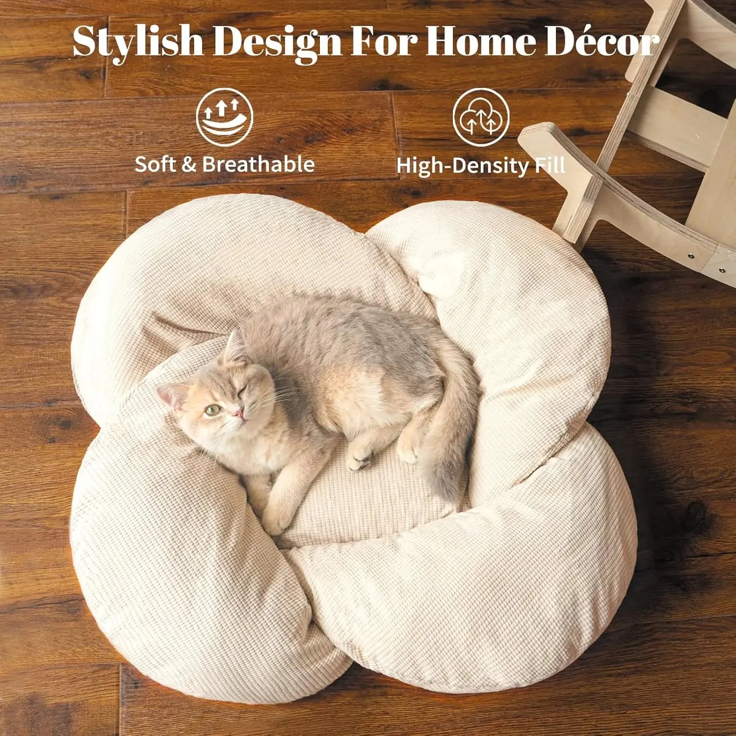 Wooden Cat & Puppies Elevated Pet Bed with Cushion – Modern Raised Pet Sofa - Image 3