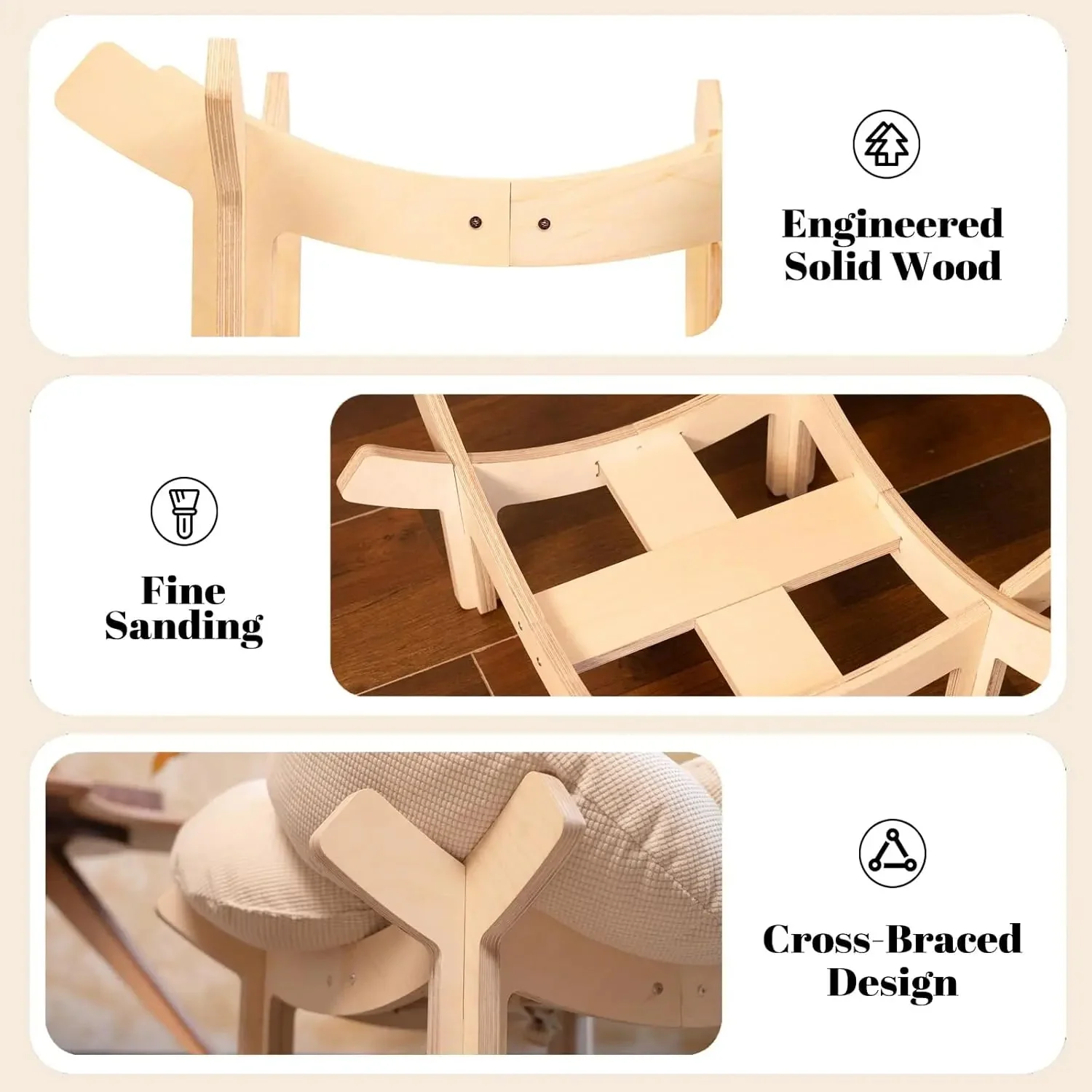 Wooden Cat & Puppies Elevated Pet Bed with Cushion – Modern Raised Pet Sofa - Image 5