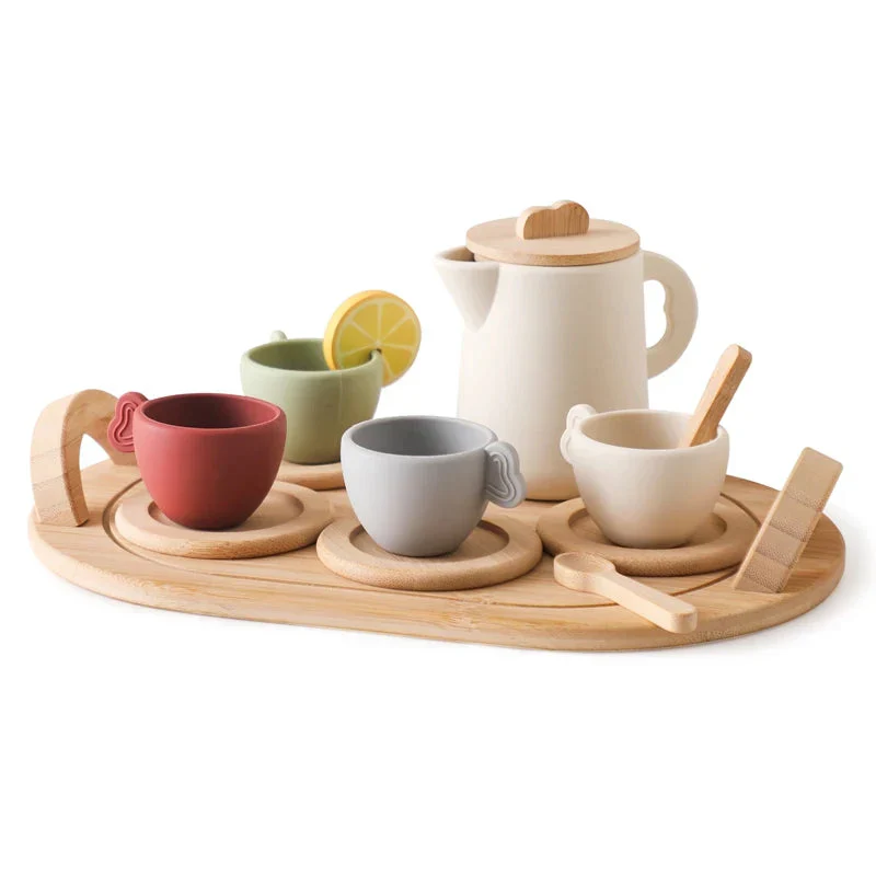 Wooden Children Montessori Toy Teapot Teacup Simulation Kitchen Utensil  BPA Free Silicone Kid Education Pretend Play Toy Gift - Image 11