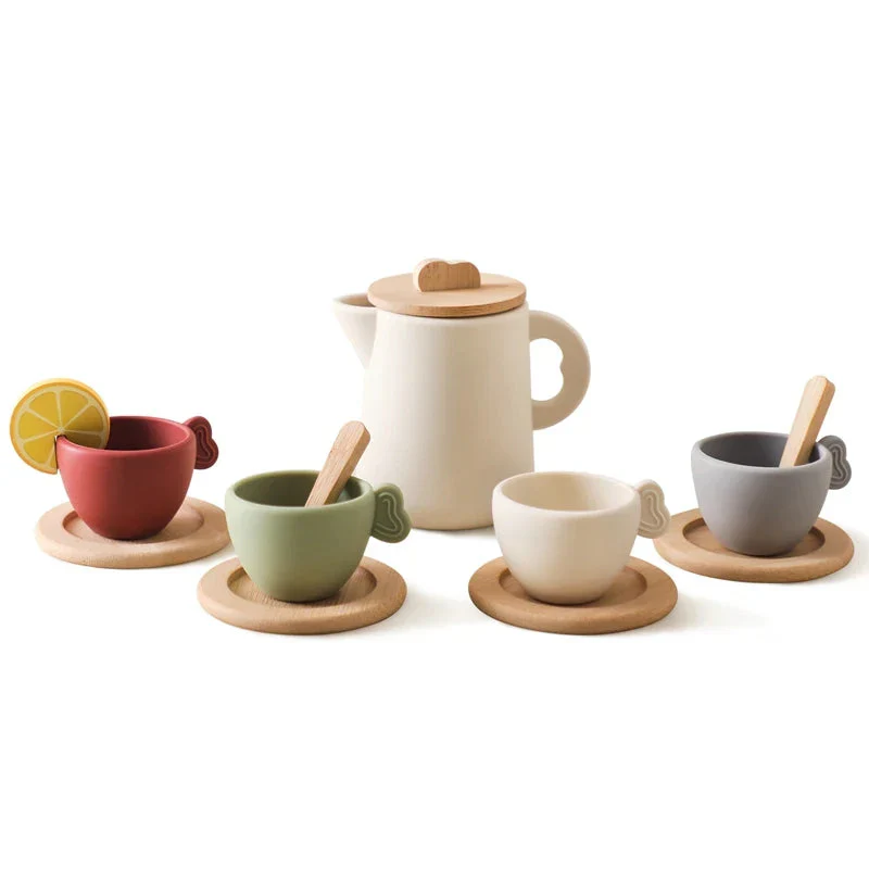 Wooden Children Montessori Toy Teapot Teacup Simulation Kitchen Utensil  BPA Free Silicone Kid Education Pretend Play Toy Gift - Image 9