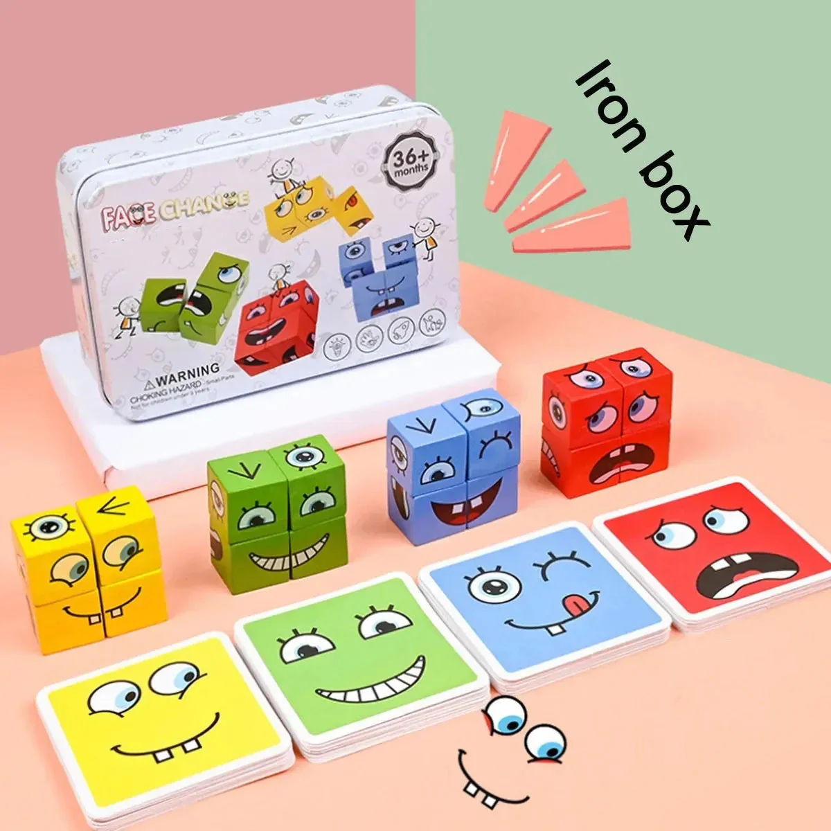 Wooden Expressions Toy Wooden Magic Cube Face Pattern Building Blocks Educational Montessori Toys Wooden Matching Block Puzzles - Image 10