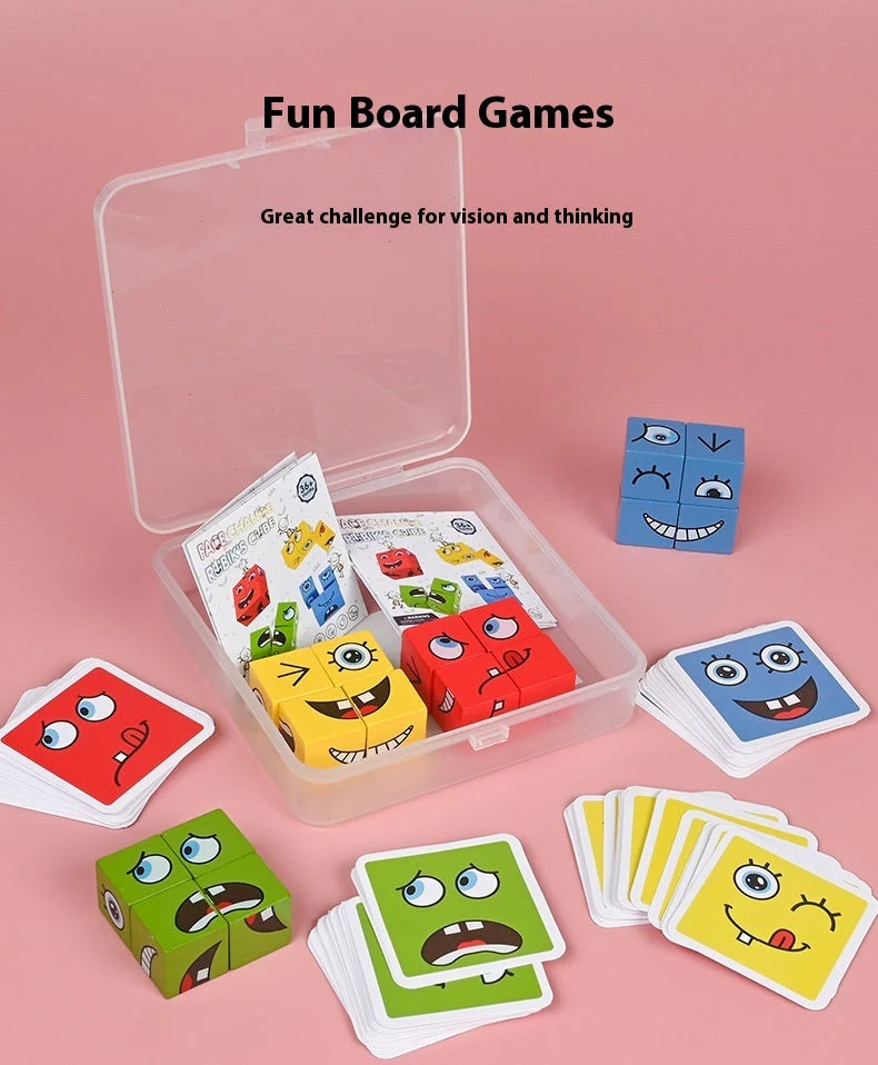 Wooden Expressions Toy Wooden Magic Cube Face Pattern Building Blocks Educational Montessori Toys Wooden Matching Block Puzzles - Image 15