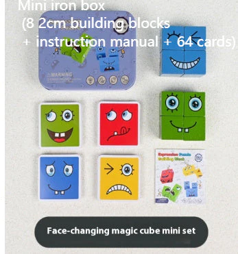 Wooden Expressions Toy Wooden Magic Cube Face Pattern Building Blocks Educational Montessori Toys Wooden Matching Block Puzzles - Image 16