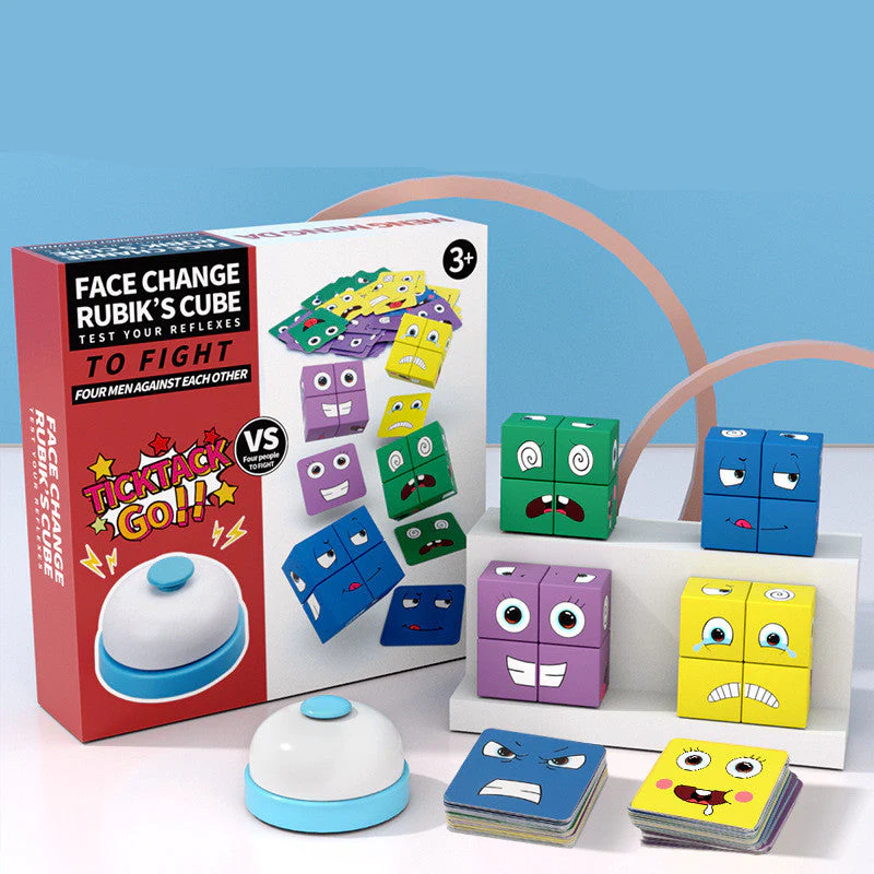 Wooden Expressions Toy Wooden Magic Cube Face Pattern Building Blocks Educational Montessori Toys Wooden Matching Block Puzzles - Image 2