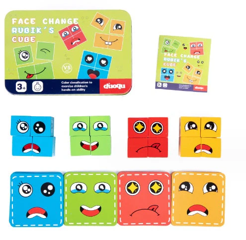 Wooden Expressions Toy Wooden Magic Cube Face Pattern Building Blocks Educational Montessori Toys Wooden Matching Block Puzzles - Image 7