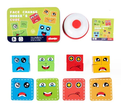 Wooden Expressions Toy Wooden Magic Cube Face Pattern Building Blocks Educational Montessori Toys Wooden Matching Block Puzzles - Image 8