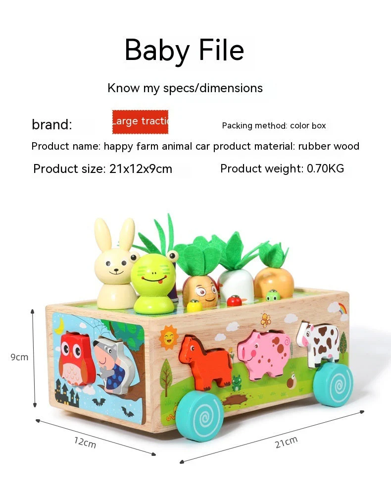Wooden Farm Animal Car Pulling Radishes Bug Catching Educational Toy - Image 2