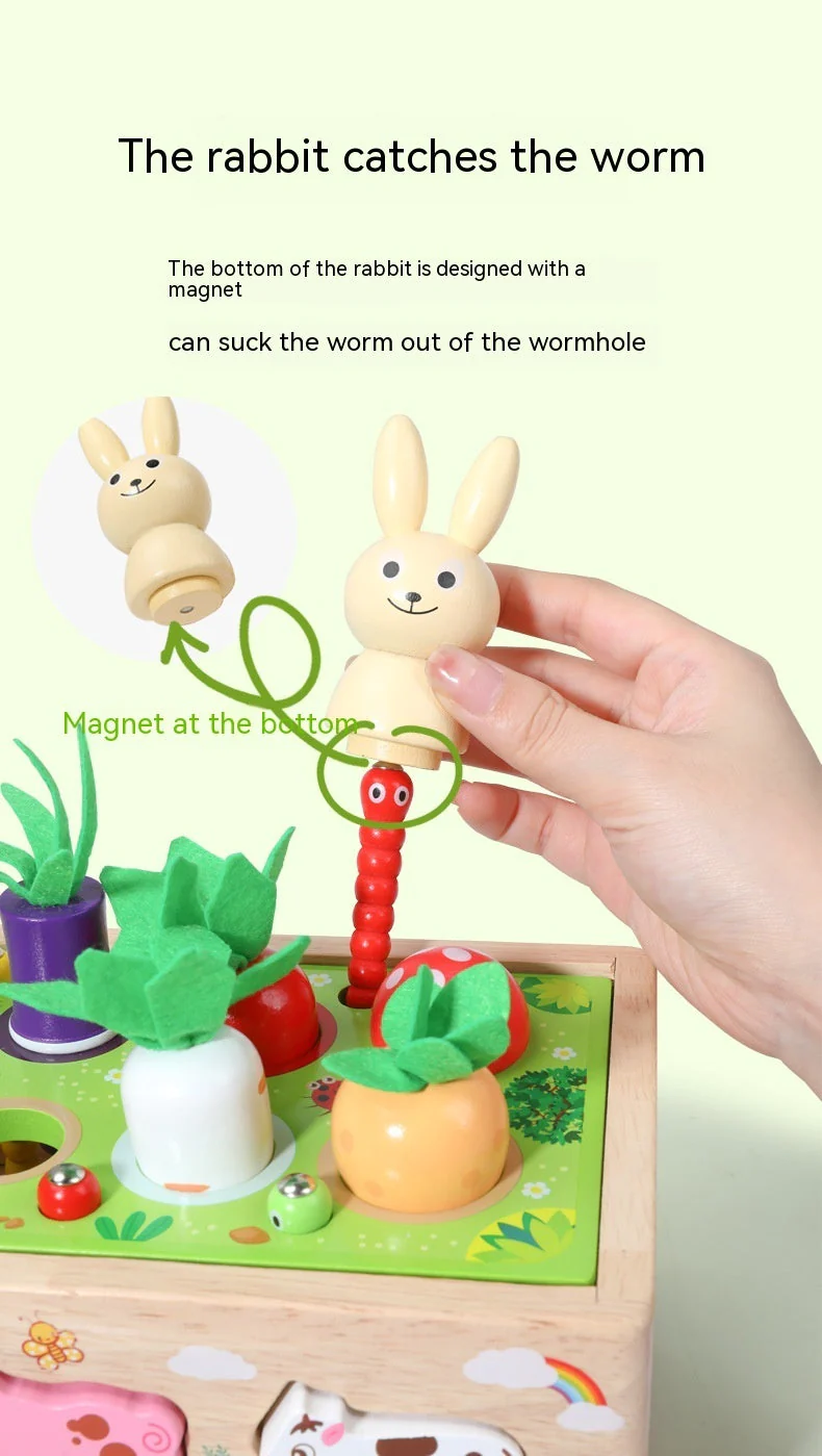 Wooden Farm Animal Car Pulling Radishes Bug Catching Educational Toy - Image 6