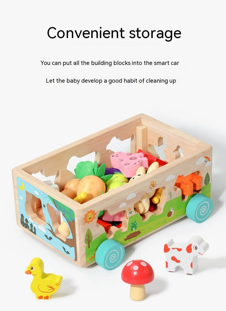 Wooden Farm Animal Car Pulling Radishes Bug Catching Educational Toy - Image 9
